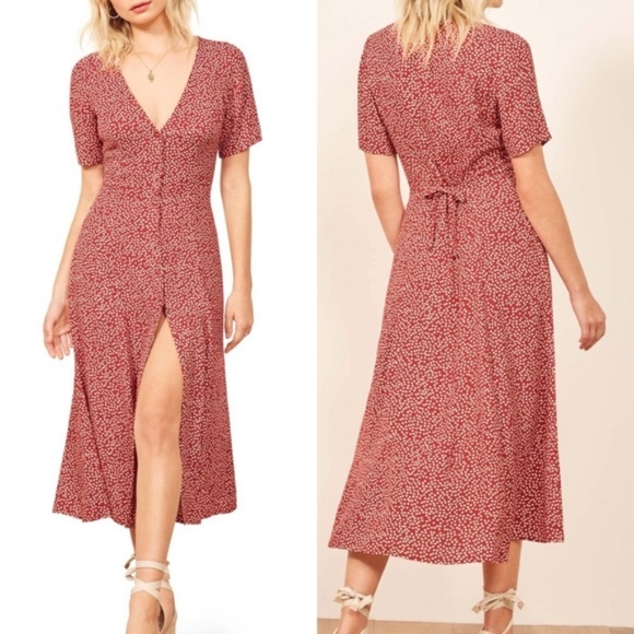 Reformation Locklin Midi Dress - Daisy Print Red - Size 6 - Picture 1 of 6